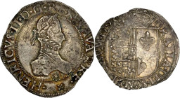 ROYAUME DE NAVARRE. HENRI III de Navarre (II de Béarn) (1572-1589). Franc au buste allongé, Saint-Palais, 1583.
Argent. 13,87g. (9h). Très Beau. A/. ...