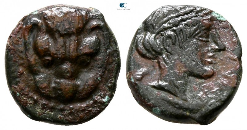 Bruttium. Rhegion 415-387 BC. 
Bronze Æ

12 mm., 1.56 g.



very fine