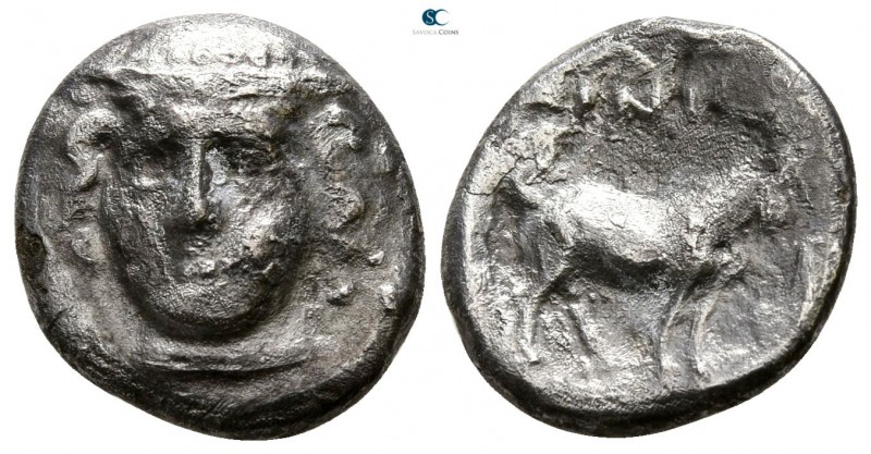Thrace. Ainos 396-393 BC. 
Tetrobol AR

8 mm., 2.17 g.



nearly very fin...