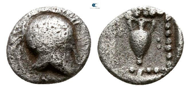 Asia Minor. Uncertain mint 450-400 BC. 
Tetartemorion AR

6 mm., 0.21 g.

...