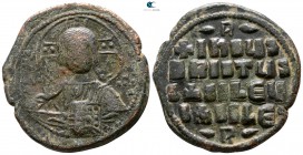 Basil II Bulgaroktonos, with Constantine VIII AD 976-1025. Constantinople. Anonymous follis Æ