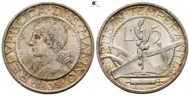 San Marino.  AD 1938. 5 Lire
