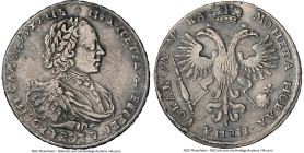 Peter I Rouble ND (1721)-K XF Details (Tooled) NGC, Moscow mint, KM157.5, Bit-469 (R). ҂АΨКА date. Cross between dots above head. Accompanied by Jean ...