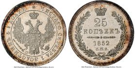 Nicholas I 25 Kopecks 1852 CПБ-ПA MS63 NGC, St. Petersburg mint, KM-C166.1, Bit-304. Narrow Crown. HID09801242017 © 2024 Heritage Auctions | All Right...