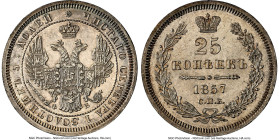 Nicholas I 25 Kopecks 1857 CПБ-ФБ MS62 NGC, St. Petersburg mint, KM-C166.1, Bit-55. From the Globus Collection HID09801242017 © 2024 Heritage Auctions...