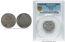 Nicholas I platinum 3 Roubles 1834-CПБ XF45 PCGS, St. Petersburg mint, KM-C177, Bit-80 (R), Fr-160. The familiar two-headed eagle design marks this pl...