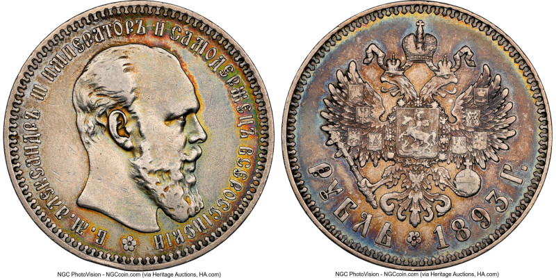 Alexander III Rouble 1893-AГ XF Details (Cleaned) NGC, St. Petersburg mint, KM-Y...