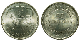 SOMALILAND - Italian Administration

Trust Territory of Somaliland (1950 - 1960)

50 centesimi

OBVERSE : SOMALIA / Leopard in the center. Above...