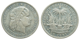 HAITI - Republic

Haiti - Republic (1863 - date)

20 Cent

OBVERSE : .REPUBLIQUE * D'HAÏTI AN 78. 835 MILL·1881·5 GRAM / Female head right
REVE...