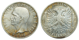 ALBANIA - Italian Occupation

Victor Emmanuel IIIrd (1900 - 1943)

5 Lek

OBVERSE : VITT·EM·III RE E IMP·MBRET E PER·/ bare head of V.E.III left...