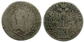AUSTRIA - Empire

Maria Theresa (1740 - 1780)

20 Kreuzers

OBVERSE : M.THERESIA.D.G.R.IMP.GE.HU.BO.REG./ Draped bust, diameded head of M.T. rig...
