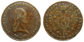 AUSTRIA - Empire

Francis IInd (1792 - 1806)

6 Keuzers

OBVERSE : FRANZ.II.ROM.KAI.KÖN.Z.HU.U.BÖ.ZKZH.Z.OEST / Laureate head of Francis IInd ri...