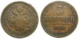 AUSTRIA - Empire

Francis Joseph Ist (1848 - 1916)

3 kreuzer 

OBVERSE : SCHEIDEMUNZE - K.K. OESTERREICHISCHE / Crowned imperial eagle
REVERSE...