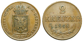 AUSTRIA - Empire

Francis Joseph Ist (1848 - 1916)

2 kreuzer 

OBVERSE : SCHEIDEMUNZE - K.K. OESTERREICHISCHE / Crowned Arms
REVERSE : - / Val...
