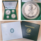Australia. Set con 4 Valori Nominali. Serie Kookaburra. 30 Dollari (1 Kg), 10 Dollari (10 Oz ), 2 Dollari (2 oz), Dollaro (1 Oz) 1995. Ag. The Perth M...