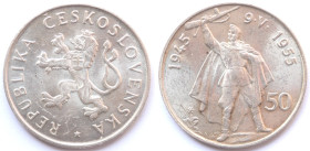 Cecoslovacchia. 50 Corone 1955. 10&deg; Anniversario liberazione. Ag. KM 44. Peso gr. 20,18. Diametro mm. 20,00. SPL+.

SPL+