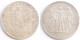 Cecoslovacchia. 20 Corone 1933. Ag. KM# 17. Peso gr. 12,00. Diametro mm. 34. qSPL. 

qSPL