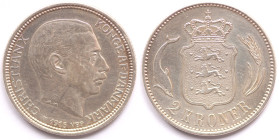 Danimarca. Cristiano X. 1912-1947. 2 Corone 1916. 25 &deg; Anniversario di matrimonio. Ag. KM# 820. Peso gr. 14,94. Diametro mm. 31. SPL. Tracce di ve...
