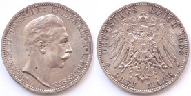 Germania. Prussia. Guglielmo II. 1888-1918. 3 Marchi 1908 A. Ag. KM# 527. Peso gr. 16,69. Diametro mm. 33. FDC. Segnetti. 

FDC