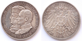 Germania. Sassonia. Federico Augusto III. 1904-1918. 2 Marchi 1909. Ag. KM 1268. Peso gr. 11,11. Diametro mm. 27. FDC. R. 

FDC