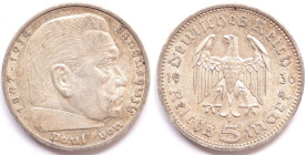 Germania. Terzo Reich. 1933-1945. 5 Marchi 1936 A. Ag. Km. 86. Peso gr. 13,88. Diametro mm. 29. SPL. Patina.

SPL