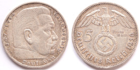 Germania. Terzo Reich. 1933-1945. 5 Marchi 1936 A. Ag. Km. 94. Peso gr. 13,89. Diametro mm. 29. BB+. Patina.

BB+