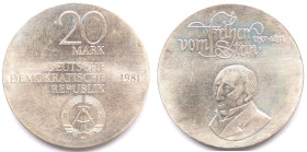 Germania Democratica. 20 Marchi 1981. Ag. 150&deg; Anniversario della morte di Vom Stein, statista e riformatore. KM 83. Diametro mm. 33. Peso gr. 20,...