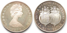 Gibilterra. 25 New Pence 1972. Ag. KM. 6a. Peso gr. 28,36. Diametro mm. 38,50. Proof. 

Proof