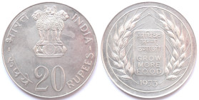 India. 20 Rupie 1973. Ag. KM 240. Peso gr. 29,54. Diametro mm. 44. qFDC. 

qFDC