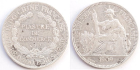 Indocina Francese. Piastra di Commercio 1909 A. Ag. KM# a5.1. Peso gr. 26,87. Diametro mm. 39. BB+. Macchie.

BB+