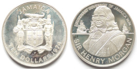 Jamaica. 10 Dollari 1974. Sir Henry Morgan. Ag. KM# 63a. Peso gr. 43,50. Diametro mm. 45. Proof. Macchie di umido.

Proof