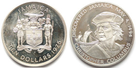 Jamaica. 10 Dollari 1975. Cristoforo Colombo. Ag. KM# 66a. Peso gr. 43,16. Diametro mm. 45. Proof.

Proof