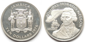 Jamaica. 10 Dollari 1976. Horatio Nelson. Ag. KM# 71a. Peso gr. 42,97. Diametro mm. 45. Proof. 

Proof