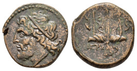 SICILY. Syracuse. Hieron II (275-215 BC). Ae.

Obv : Diademed head of Poseidon left.

Rev : IEPΩNOΣ.
Ornate trident head, flanked by two dolphins, bel...