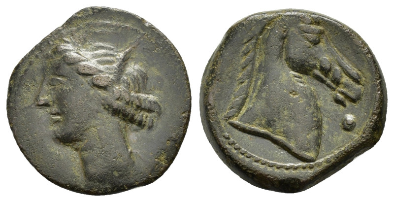 CARTHAGE.(Circa 300-264 BC).Sardinia.Ae.

Obv : Wreathed head of Tanit left.

Re...
