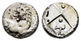THRACE.Chersonesos.(Circa 350-330 BC.).Hemidrachm.

Obv : Forepart of lion right, looking back, right foreleg raised.

Rev : Quadripartite incuse.

Co...
