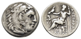 KINGS of THRACE. Lysimachos.(305-281 BC).Abydos.Drachm. 

Obv : Head of Herakles right, wearing lion skin.

Rev : BAΣIΛEΩΣ ΛYΣIMAXOY.
Zeus seated left...