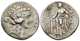 THRACE. Thasos.(Circa 148-90/80 BC).Tetradrachm.

Obv : Head of Dionysos right, wearing ivy wreath.

Rev : HPAKΛEOYΣ / ΣΩTHPOΣ / ΘAΣIΩN.
Herakles stan...