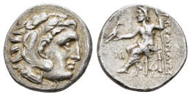 KINGS of MACEDON.Alexander III The Great.(336-323 BC).Abydos.Drachm.

Obv : Head of Herakles right, wearing lion skin.

Rev : AΛEΞANΔPOY.
Zeus seated ...