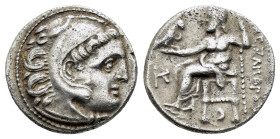 KINGS of MACEDON.Alexander III The Great.(336-323 BC).Kolophon.Drachm.

Obv : Head of Herakles right, wearing lion skin.

Rev : AΛEΞANΔPOY.
Zeus seate...