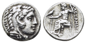 KINGS of MACEDON.Alexander III The Great.(336-323 BC). Drachm. Lampsakos.

Obv : Head of Herakles right, wearing lion skin.

Rev : AΛΕΞΑΝΔΡΟΥ.
Zeus se...