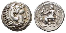 KINGS of MACEDON. Alexander III The Great.(336-323 BC).Miletos. Drachm.

Obv : Head of Herakles right, wearing lion skin.

Rev : AΛEΞANΔPOY.
Zeus seat...
