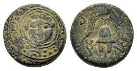 KINGS of MACEDON. Philip I The Arab.II Arrhidaios.(323-317 BC).Salamis.Ae.

Obv : Macedonian shield, with facing gorgoneion on boss.

Rev : B - A.
Hel...