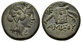 PONTOS. Amisos. Time of Mithradates VI.(Circa 105-90 or 90-85 BC). Ae.

Obv : Head of Dionysos right, wearing ivy wreath.

Rev : AMIΣOY.
Thyrsos leani...