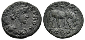 TROAS. Alexandria. Pseudo-autonomous issue.. Time of Trebonianus Gallus or Valerian I.(251-260). Ae.

Obv : COL TROA.
Turreted and draped bust of Tych...