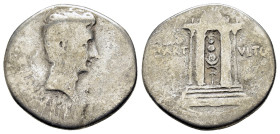 AUGUSTUS.(27 BC-14 AD).Pergamum.Cistophorus. 

Obv : IMP IX TR PO V.
Bare head right.

Rev : MART - VLTO.
Circular tetrastyle temple, containing vexil...