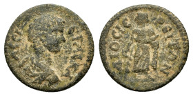 LYDIA. Dioshieron. Geta (Caesar, 198-209). Ae.

Obv : Λ CЄ ΓЄTAC KAI.
Bareheaded, draped and cuirassed bust right.

Rev : ΔΙΟСΙЄΡЄΙΤΩN.
Asklepios stan...
