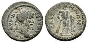 LYDIA. Saitta. Septimius Severus.(193-211). Ae.

Obv : AV K Λ CЄ CЄOVHPOC ΠЄ.
Laureate head right.

Rev : CAITTHNΩN.
Herakles standing right, head lef...