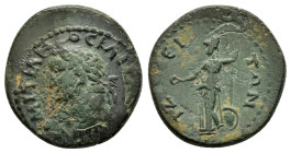 PHRYGIA. Aezanis.Domitian.(Caesar, 69-81). Ae. 

Obv : ΔΟΜΙΤΙΑΝΟϹ ΚΑΙϹΑΡ ϹΕΒΑϹ; laureate head of Domitian, left.

Rev : ΑΙΖΑΝΕΙΤΩΝ.
Athena, helmeted, ...