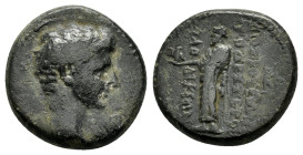 PHRYGIA. Laodicea ad Lycum. Tiberius (14-37). Ae.

Obv : ΣΕΒΑΣΤΟΣ.
Bare head right.

Rev : ΔIOΣKOVPIΔHΣ / ΛAOΔIKEΩN.
Zeus standing left, holding eagle...